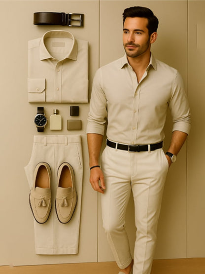 Men's Solid Color Daily Light Luxury Lapel Collar Long Sleeve Shirt