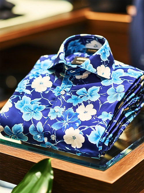 Men's Satin Luxe Hawaiian Print Short Sleeve Button Shirt