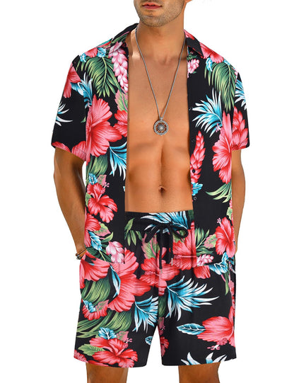 Casual Men's Apricot Vacation Style Shirt & Shorts Set