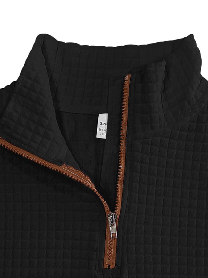 Men's Retro Jacquard Textured Patchwork Comfortable Color-Blocked Zip-Up Sweatshirt