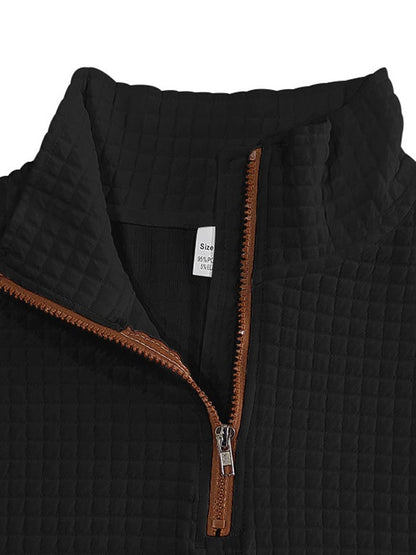 Men's Retro Jacquard Textured Patchwork Comfortable Color-Blocked Zip-Up Sweatshirt