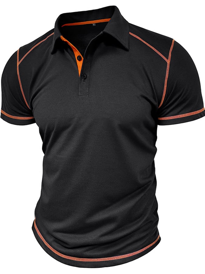 Men's Color Blocking Polo Collar Short Sleeved Polo Shirt