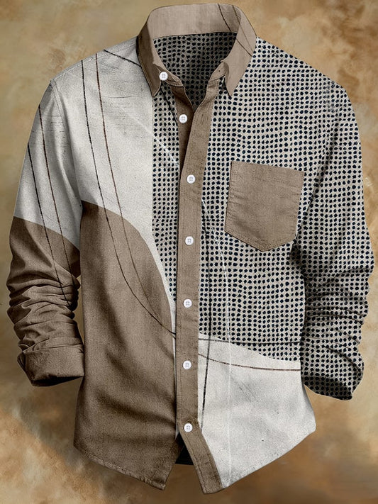 Men's Retro Abstract Art Print Comfortable Business Style Shirt