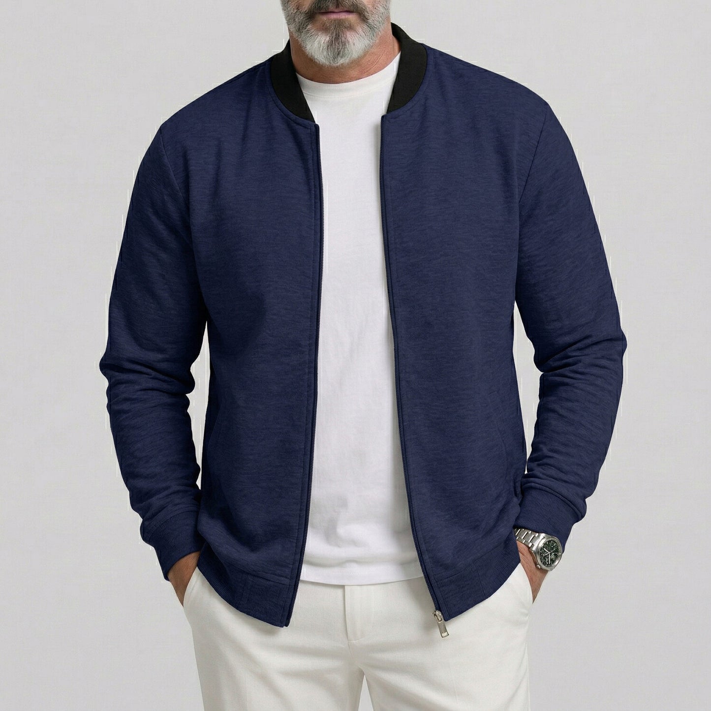 Men's Solid Color Baseball Collar Utility Pocket Slim Fit Casual Zipper Jacket