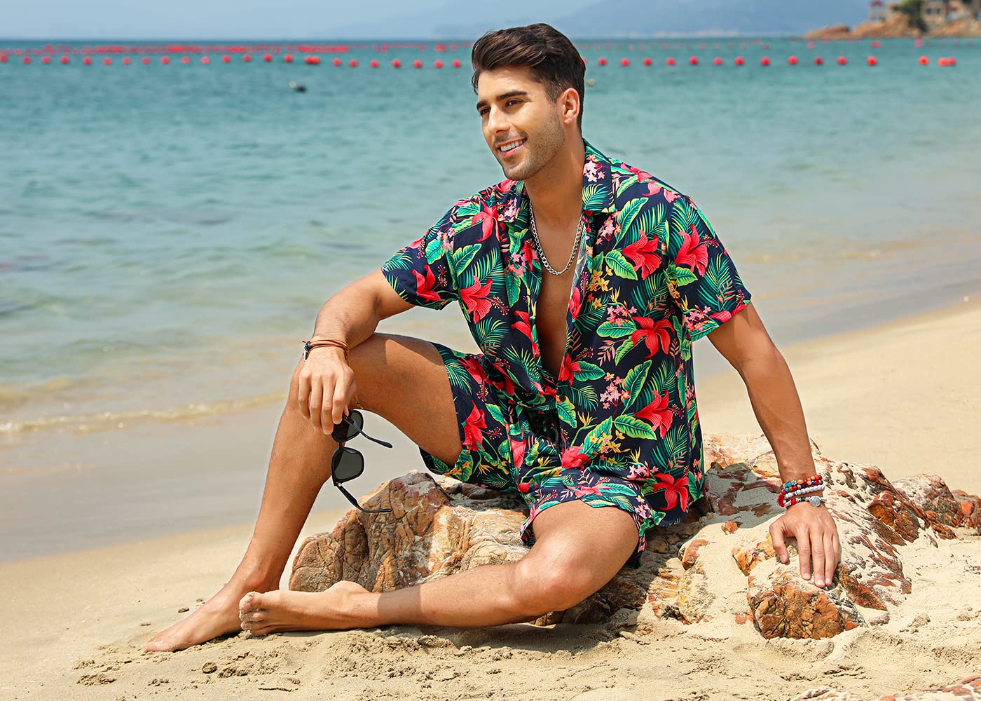 Casual Men's Apricot Vacation Style Shirt & Shorts Set