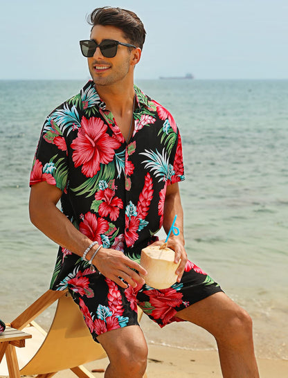 Casual Men's Apricot Vacation Style Shirt & Shorts Set