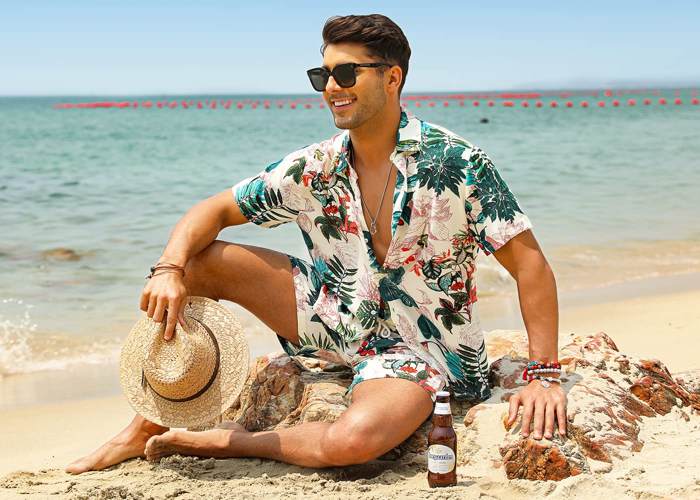 Casual Men's Apricot Vacation Style Shirt & Shorts Set