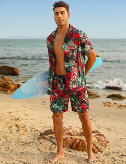 Casual Men's Apricot Vacation Style Shirt & Shorts Set