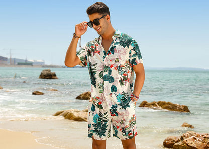 Casual Men's Apricot Vacation Style Shirt & Shorts Set