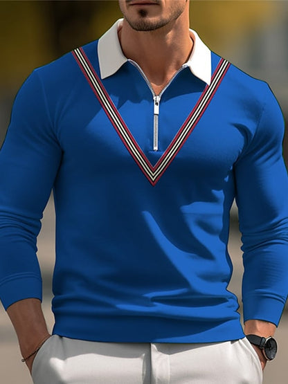 Fashion Print Print Lapel Pullover Long Sleeve Polo Shirt