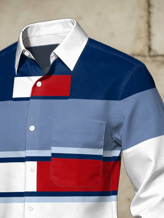 Men's Retro Abstract Art Print Comfortable Business Style Shirt
