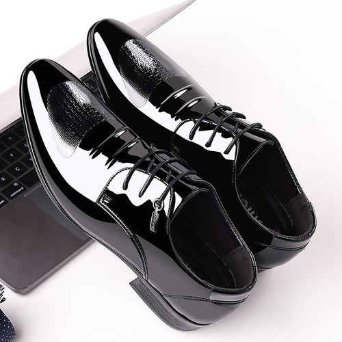 Men's Comfortable British Business Lace-up Patent Leather Shoes