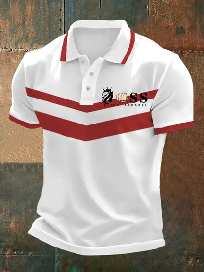 Men's Retro Letter Print Casual Polo Shirt