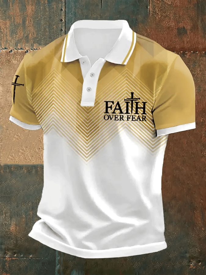 Men's Retro Faith “Faith Over Fear�? Casual Printed Polo Shirt