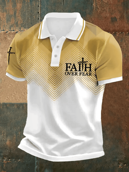 Men's Retro Faith “Faith Over Fear�? Casual Printed Polo Shirt
