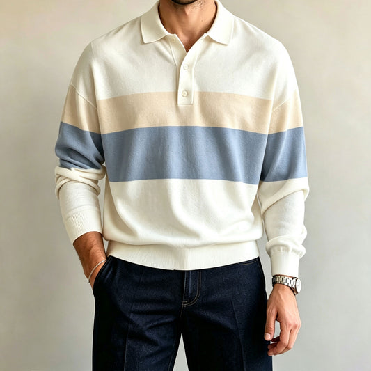 Men's Two-Tone Long-Sleeve Polo Shirt