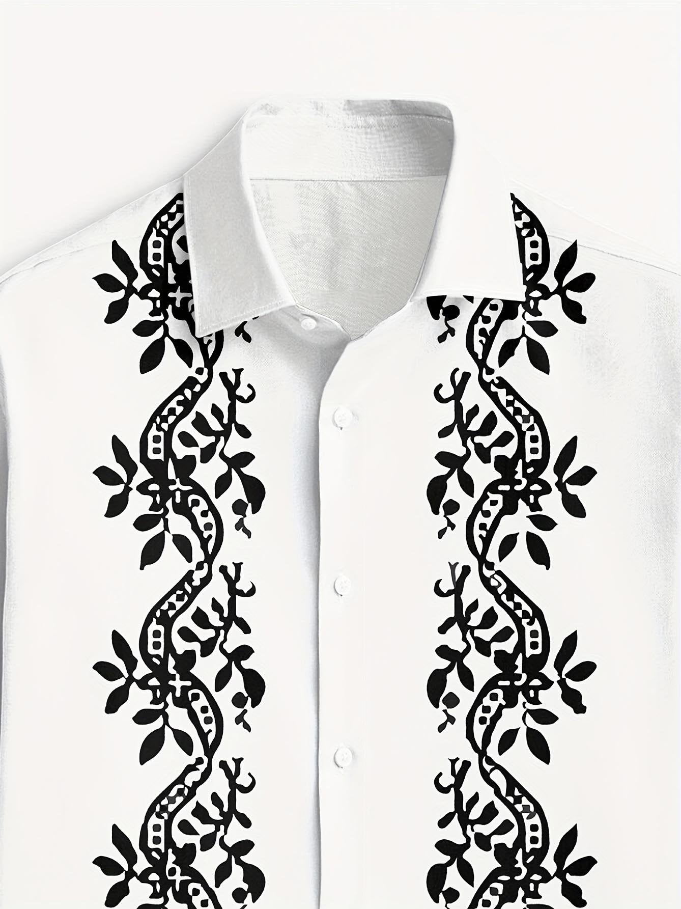 Men's Street Style Business Ethnic Floral Casual Printed Long Sleeve Shirt