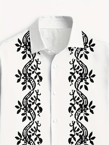 Men's Street Style Business Ethnic Floral Casual Printed Long Sleeve Shirt