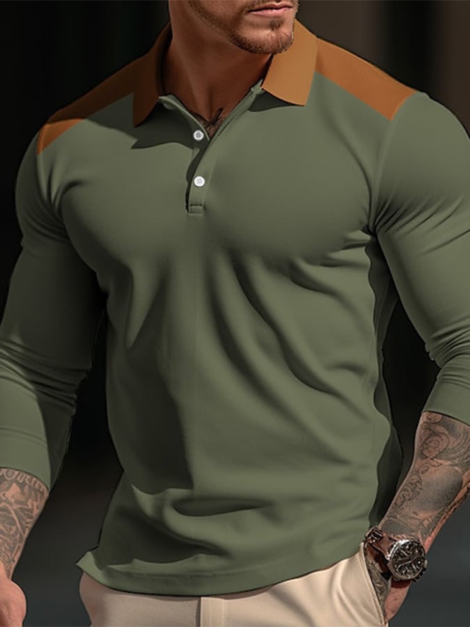 Fashion Print Print Lapel Pullover Long Sleeve Polo Shirt