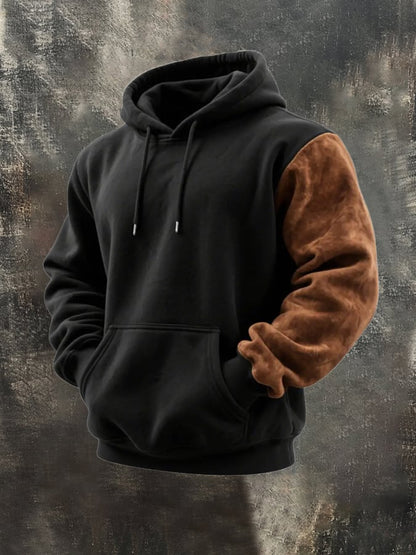 Men's Retro Stitching Contrast Color Hooded Casual Sweatshirt Suit