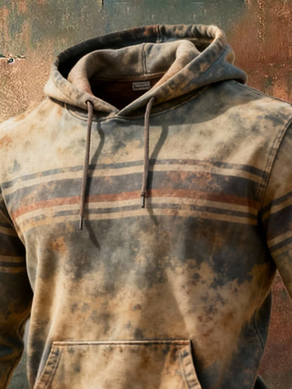 Men's Retro Distressed Color Block Print Casual Long Sleeve Sweatshirt
