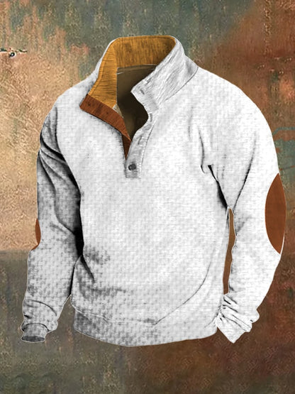 Men's Retro Knitted Jacquard Casual Colorblock Stand Collar Sweatshirt