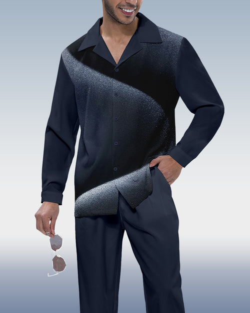 Men's Gradient Print Long Sleeve Shirt Walking Suit 317