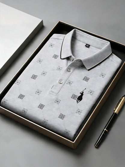 Men's Business Style Print Short Sleeved Polo Shirt