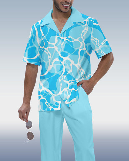 Rianmond Men's Ombre Print Short Sleeve Shirt Walking Set 377
