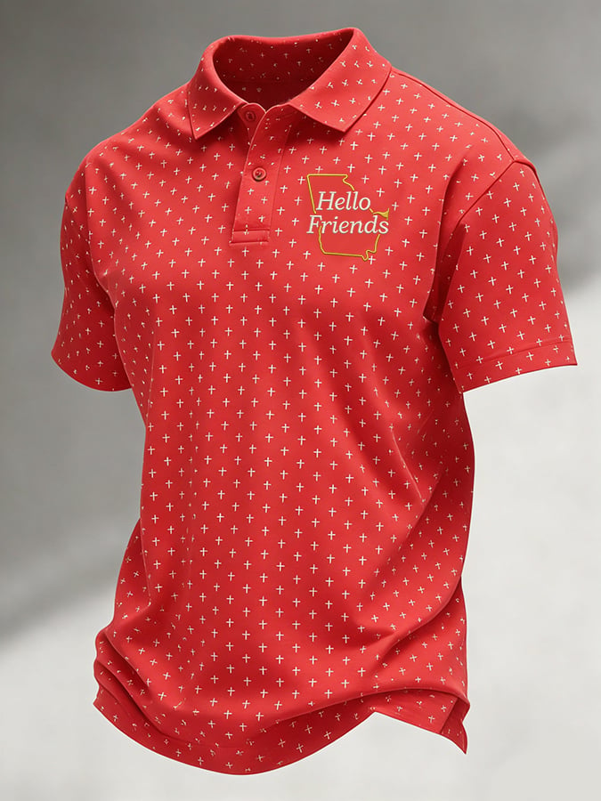 Men'S Casual "From Church To Golf Course" Golf-Print Polo Shirt
