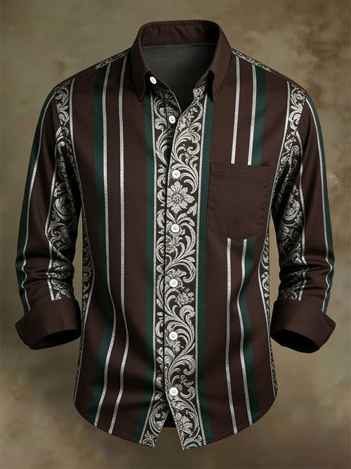 Men's Retro Business Casual Baroque Striped Long-Sleeved Shirt