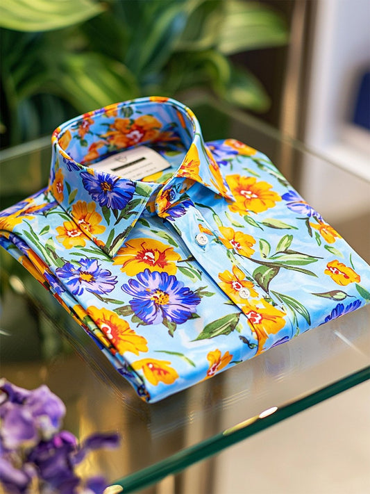 Men's Satin Luxe Hawaiian Print Short Sleeve Button Shirt