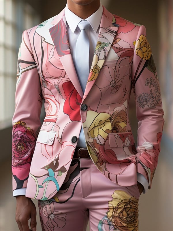 Men's Casual Tie Dye Printed Blazer and Pants Two Piece Set