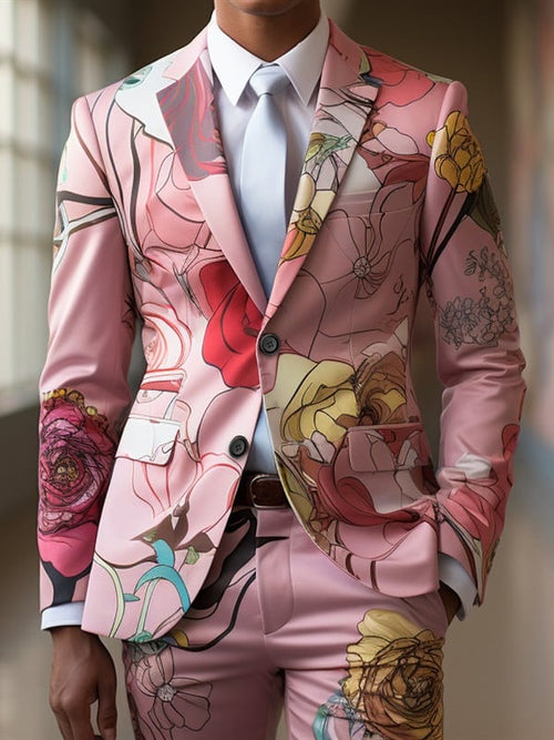 Men's Casual Tie Dye Printed Blazer and Pants Two Piece Set