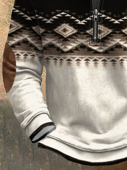 Men's Western Printed Zip Collar Sweatshirt