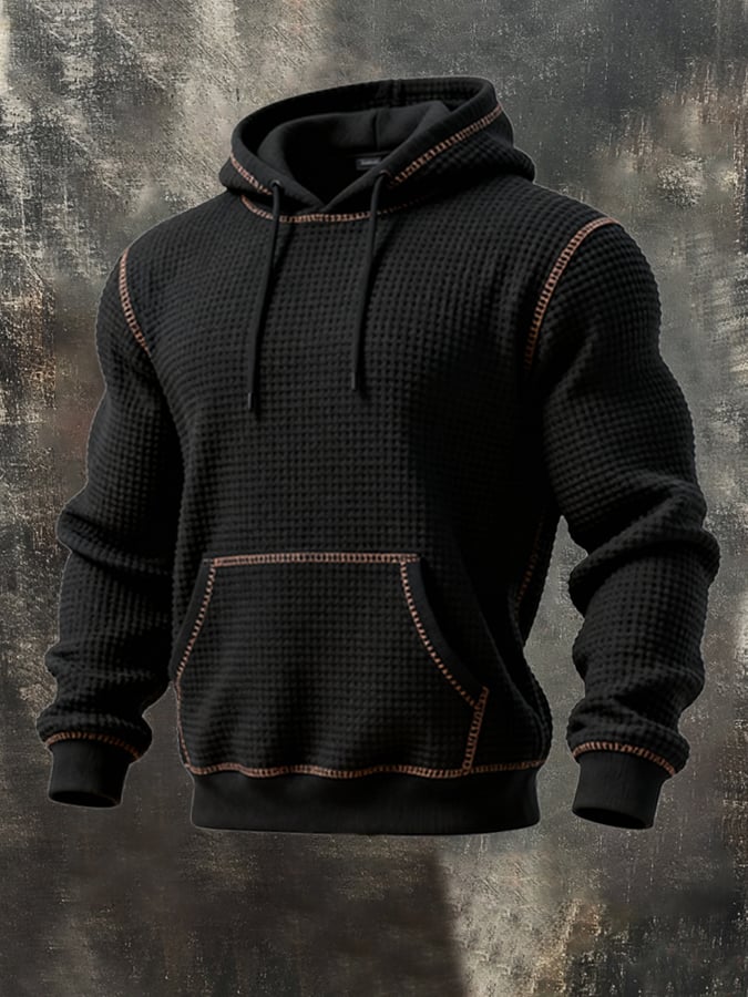 Men'S Waffle Stitching Contrast Color Hooded Casual Sweatshirt Suit
