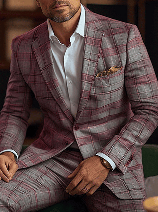 Men's Vintage Single-Breasted Plaid Gentleman's Business Suit Jacket