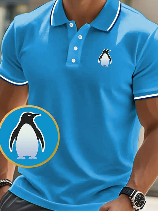 Men's classic casual polo shirt with penguin print