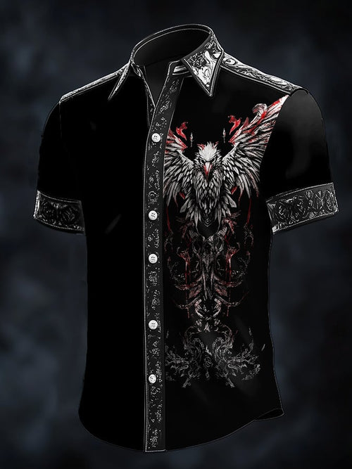 Men's Casual Vintage Viking Raven Satin Shirt