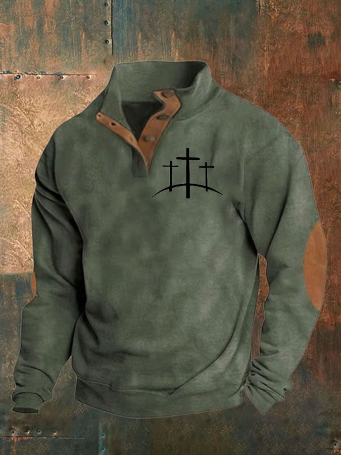 Men's Faith  Printed Stand Collar Button Sweatshirt