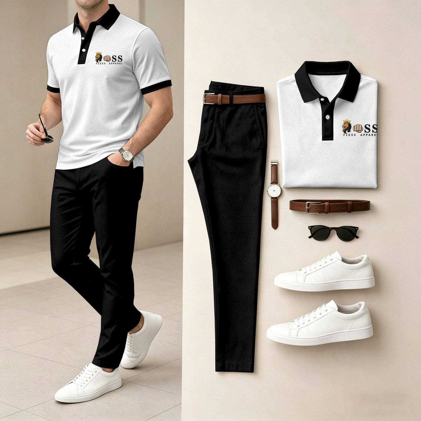 Men's Short-Sleeve Polo Shirt and Pants Two-Piece Set