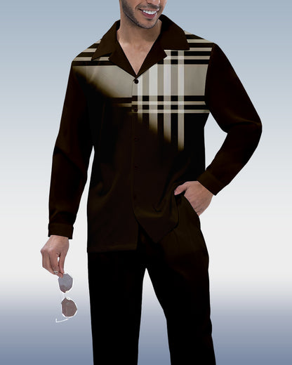 Suitmens Men's Black Printed Long Sleeve Shirt Walking Suit 325