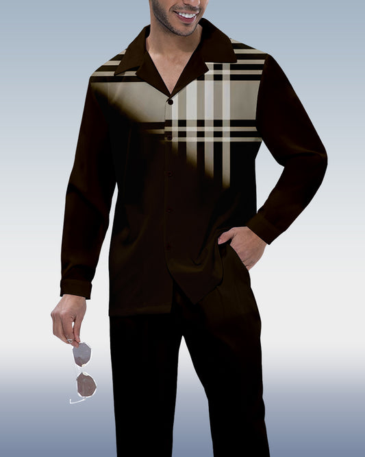 Suitmens Men's Black Printed Long Sleeve Shirt Walking Suit 325