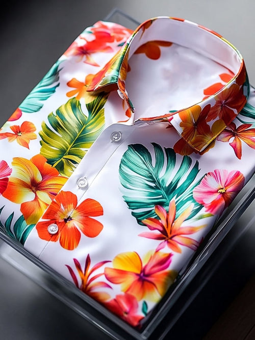 Men's Satin Luxe Hawaiian Large Floral Short Sleeve Button Shirt