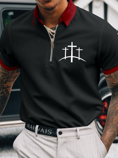 Men's Faith Cross Printed Casual Polo Shirt
