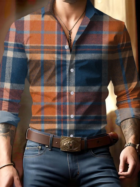 Men's Business Casual Geometric Print Long Sleeve Shirt