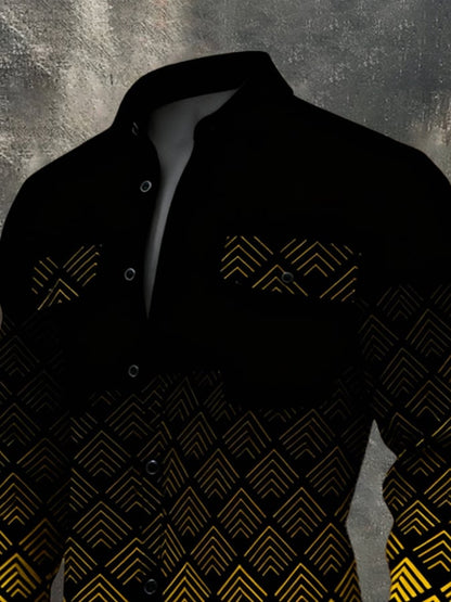 Men'S Vintage Color-Block Printed Long-Sleeved Shirt
