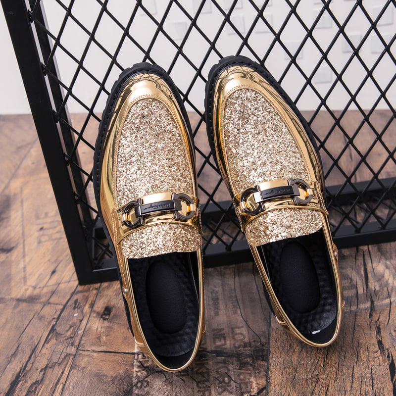 British Fashion Matching Sequin Business Dress Leather Shoes