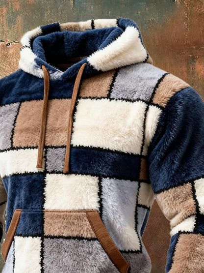 Men's Comfortable Lambskin Color Block Print Casual Long-Sleeved Sweatshirt