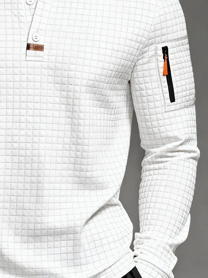Men's Vintage Striped Long-Sleeved Henley Polo Shirt